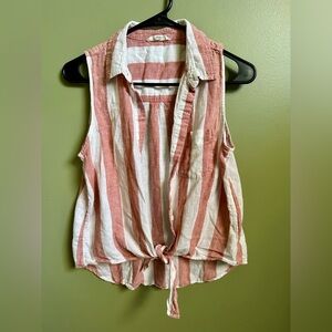Striped Sleeveless Button-Up Top